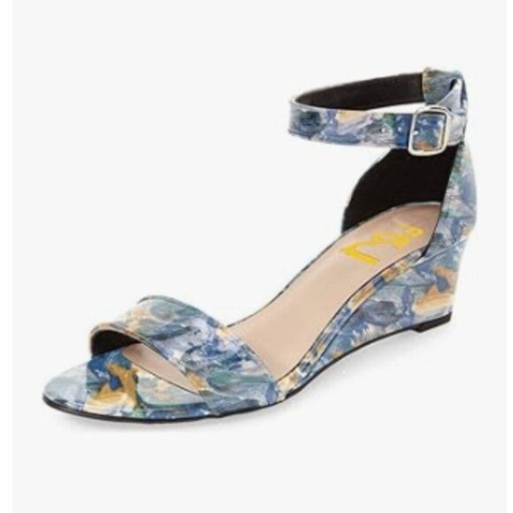FSJ Blue Summer Open Toe Ankle Strap Buckle Comfy Shoes Low Heels Wedge Sandal